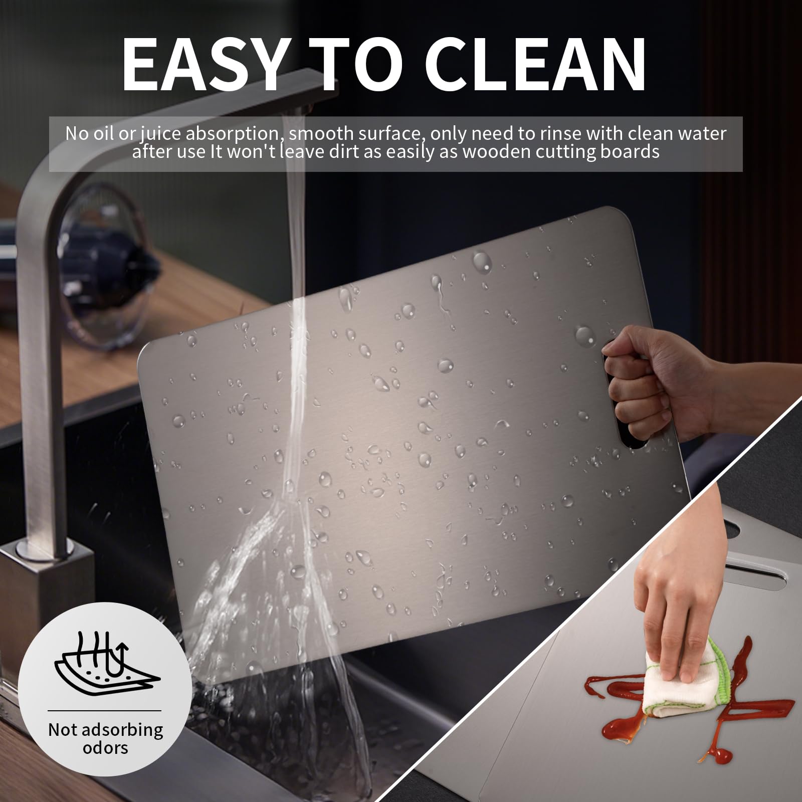 Sowspoy Katuchef titanium board with dishwasher-safe icon for easy cleaning.