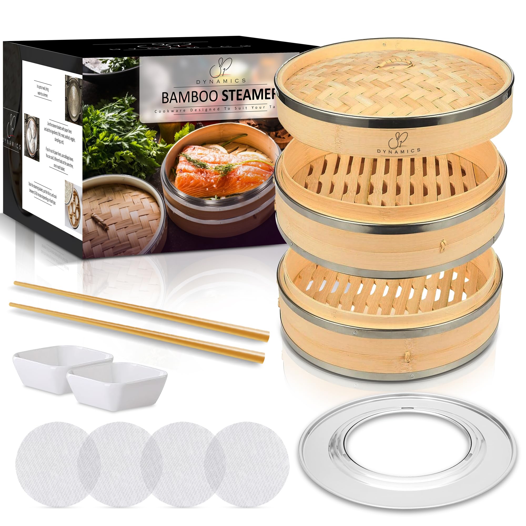 SP Dynamics bamboo steamer 10-inch provides even steaming for vegetables and dumplings.