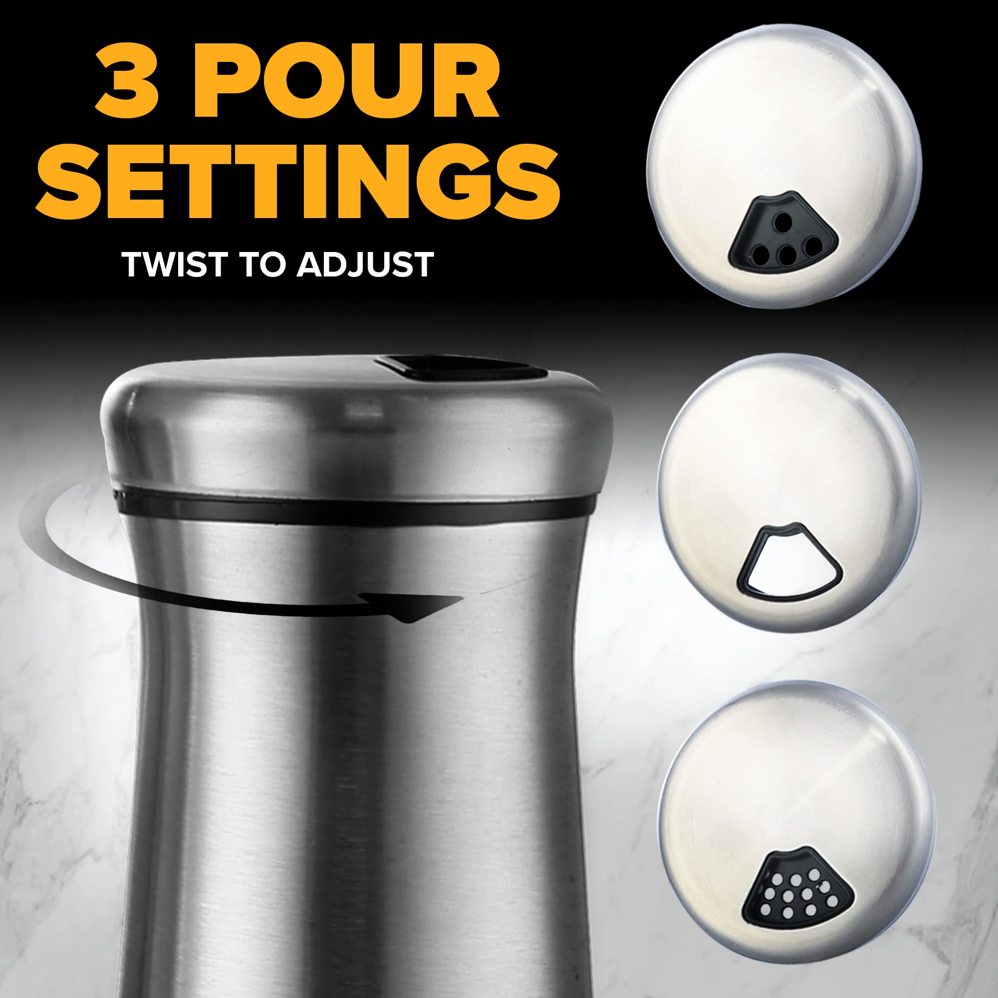 SP HOME GOODS Shaker with adjustable holes for controlled pouring and less mess.