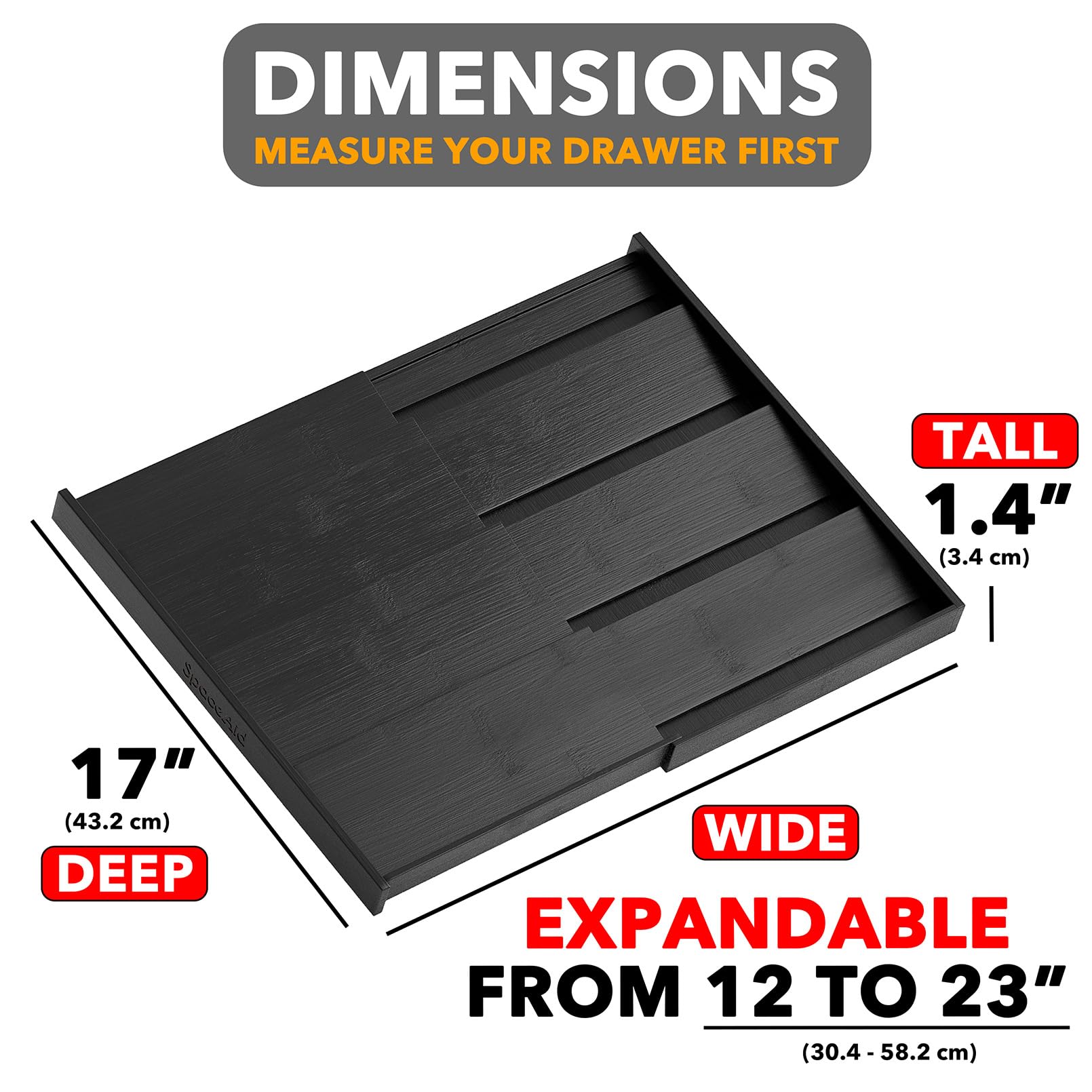 SpaceAid 3-inch deep drawer fit shows required clearance for loaded jars.