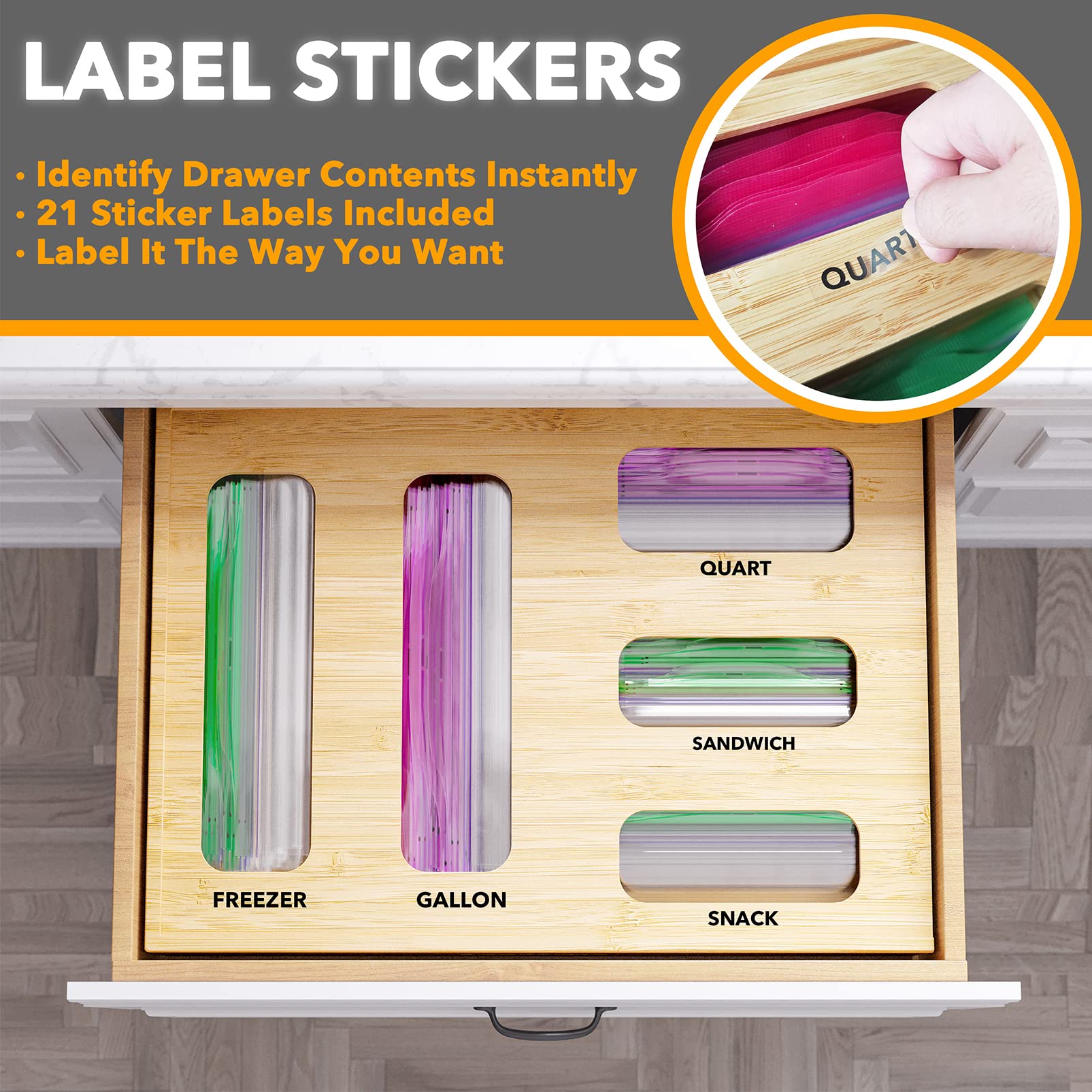 SpaceAid 5-slot bamboo organizer enables flexible drawer layouts