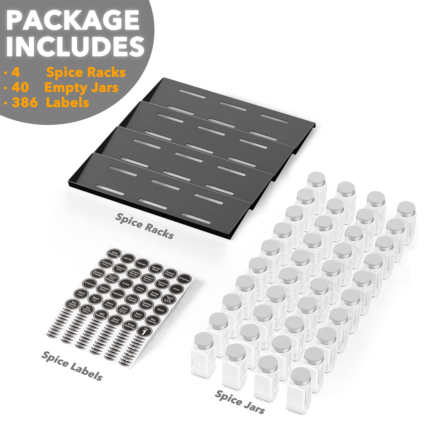 SpaceAid airtight metal caps help keep spices fresher longer.