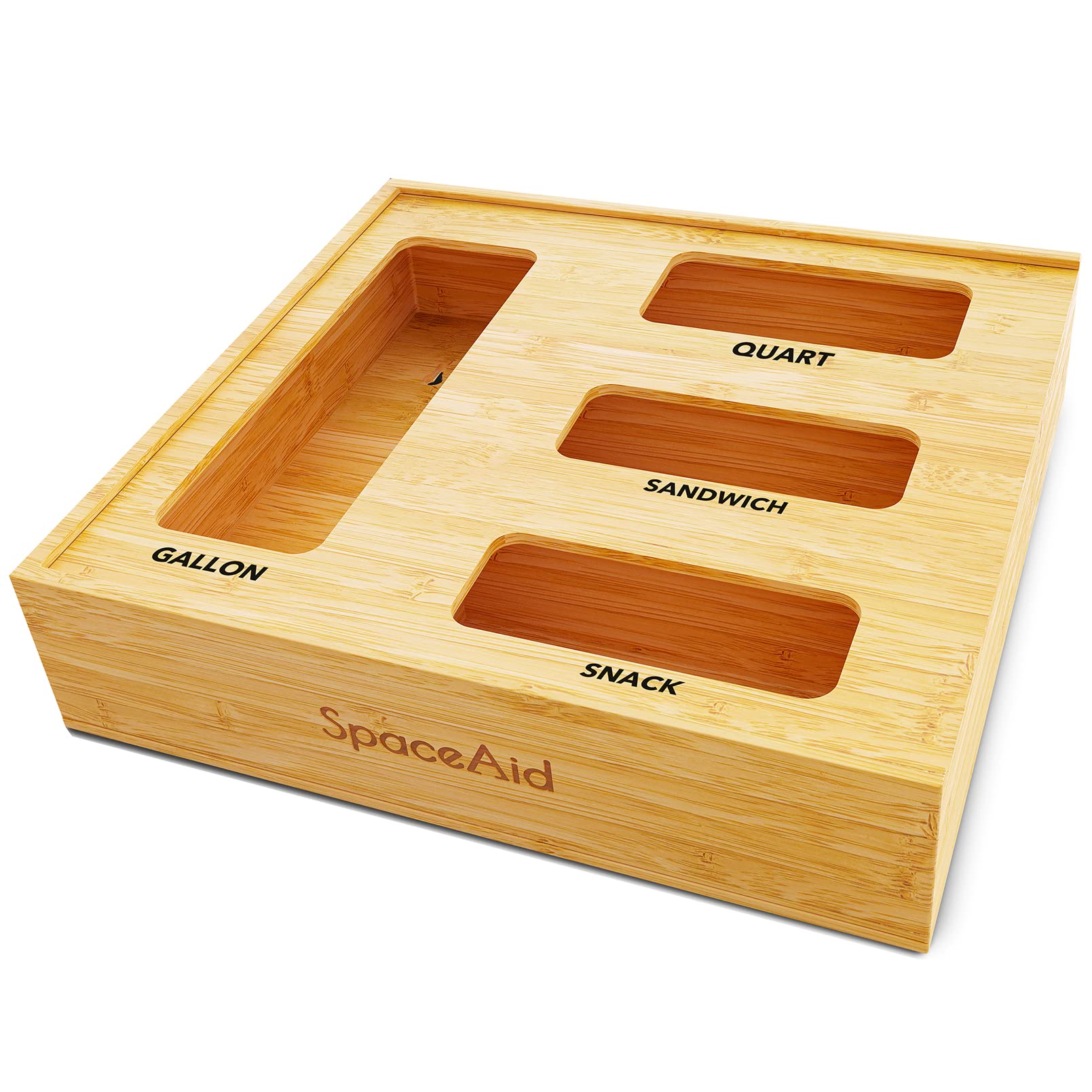 SpaceAid bag organizer with four slots keeps kitchen drawers tidy and bags organized.