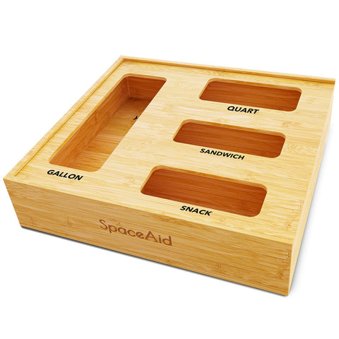 SpaceAid bag organizer with four slots keeps kitchen drawers tidy and bags organized.