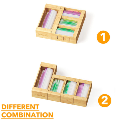 SpaceAid bag organizer dimensions reference highlighting gallon box size and small boxes.