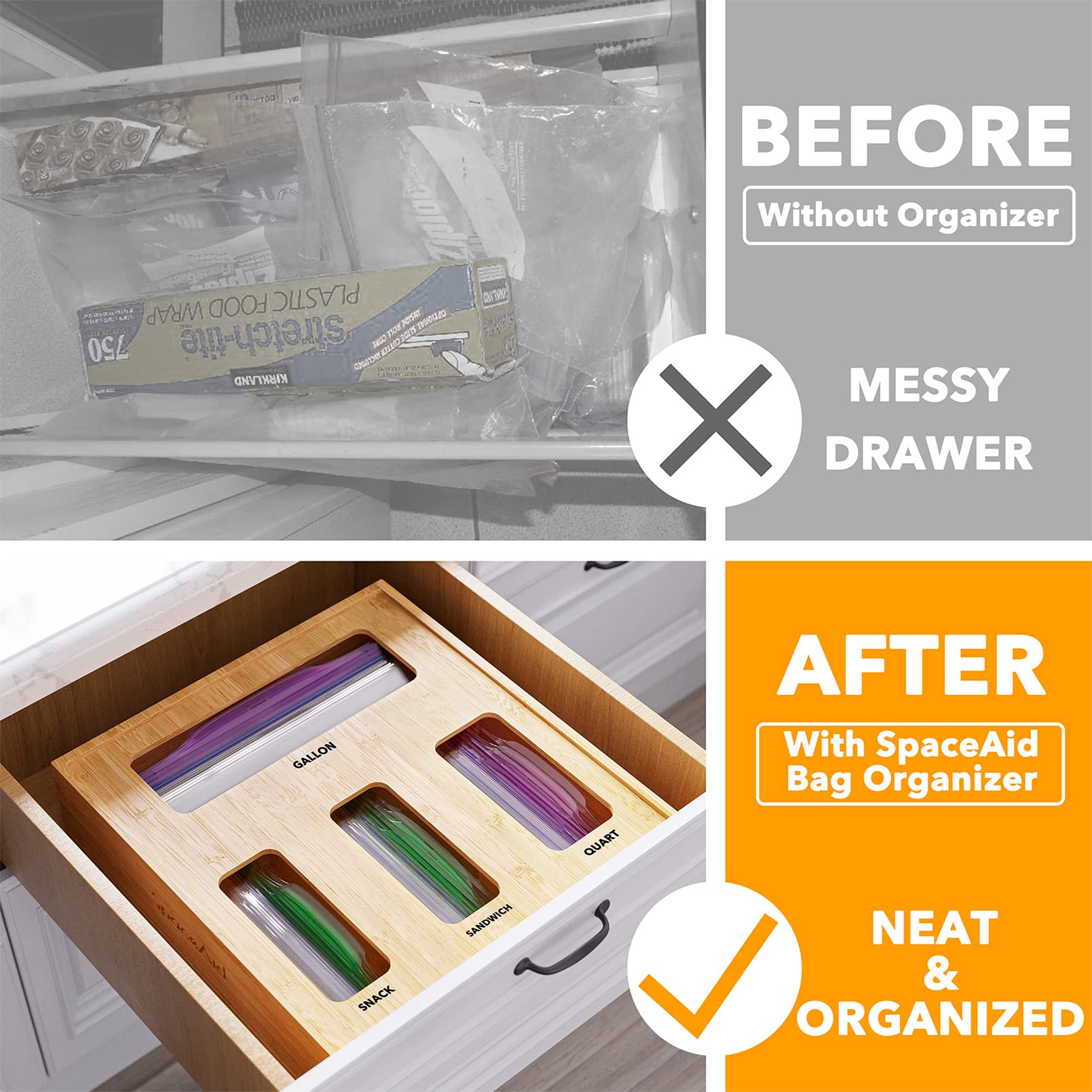 SpaceAid bag storage organizer 4 slots in drawer for quick bag sorting