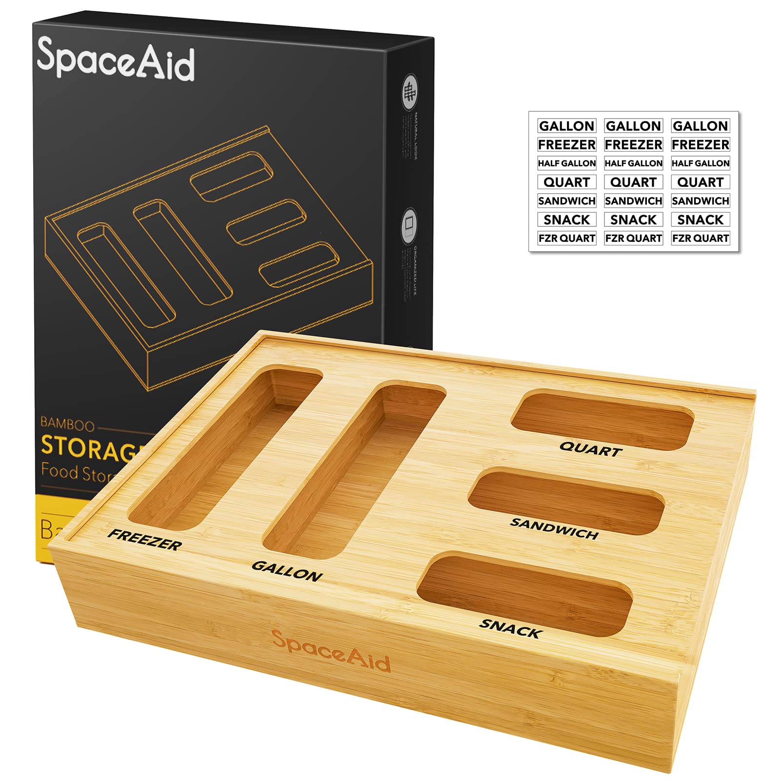 SpaceAid bamboo bag organizer with gallon slot keeps drawers tidy and accessible