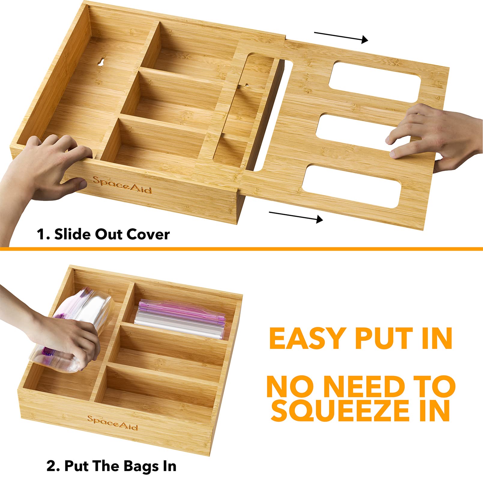 SpaceAid bamboo bag organizer includes label stickers for content ID