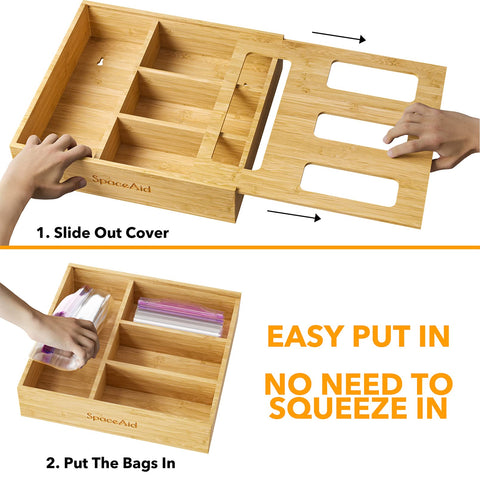 SpaceAid bamboo bag organizer includes label stickers for content ID