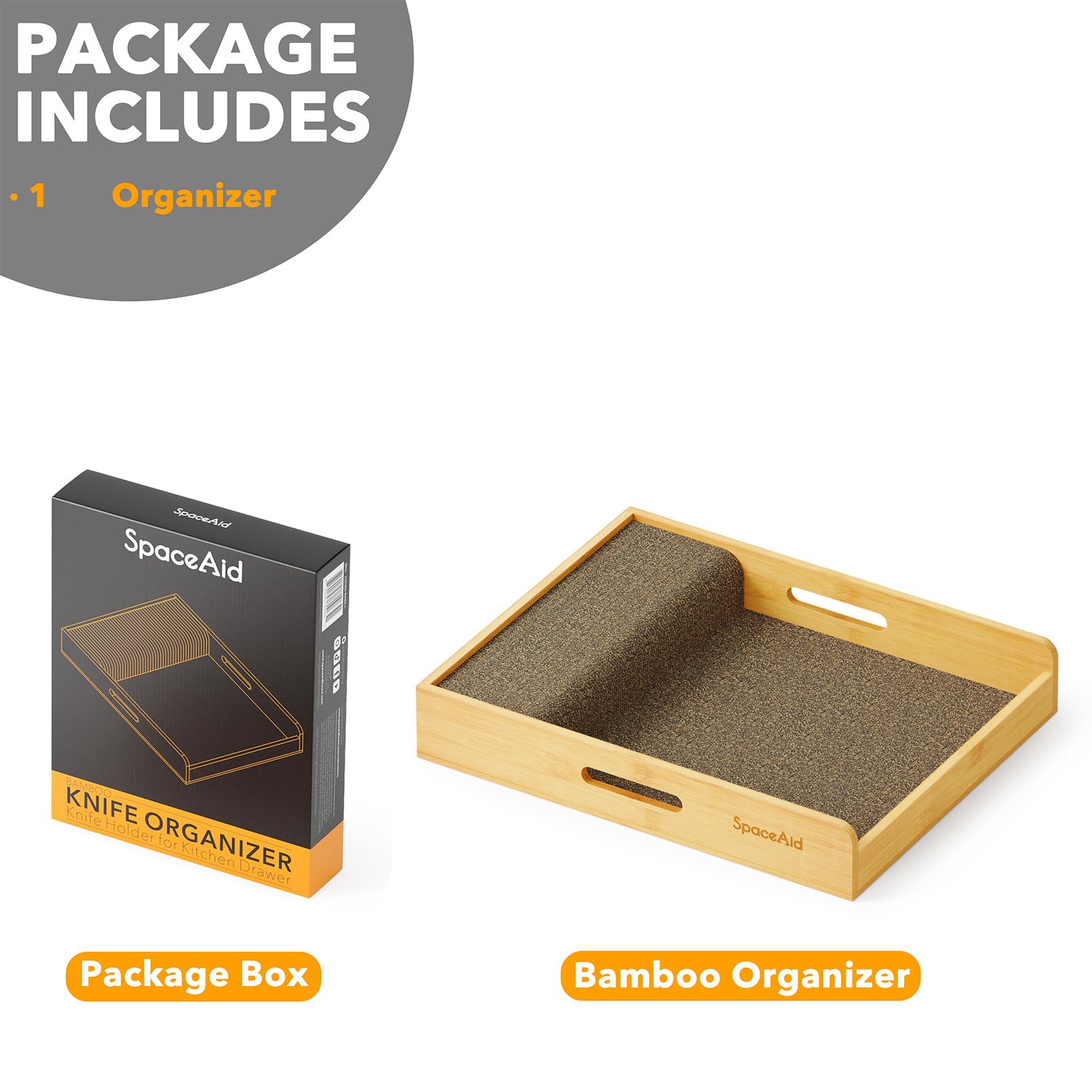 SpaceAid bamboo knife tray helps save drawer space while keeping tools accessible.