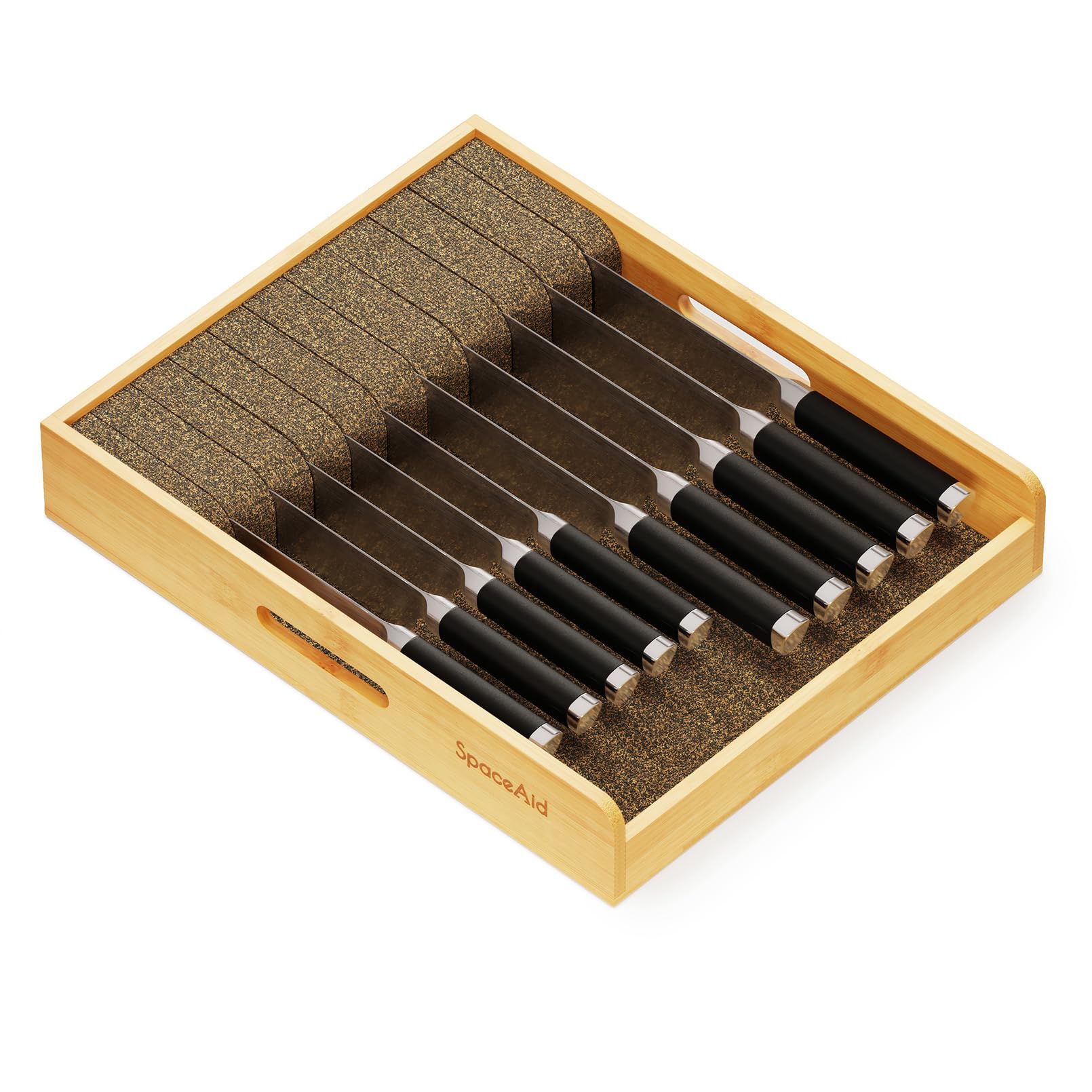 SpaceAid Large Knife Drawer Organizer front view keeps blades neatly aligned for quick access.