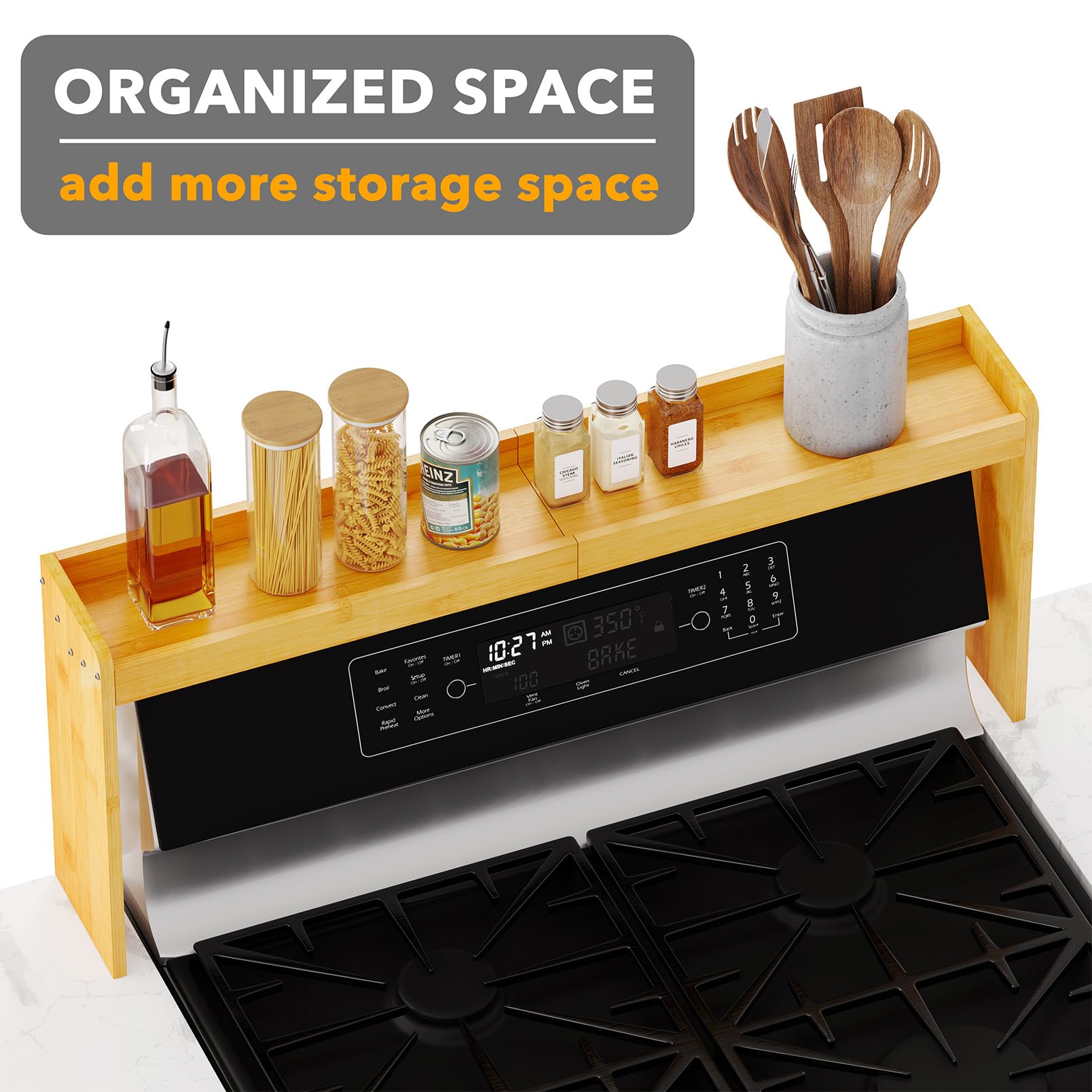 SpaceAid over-stove shelf in over-oven area, overhead storage