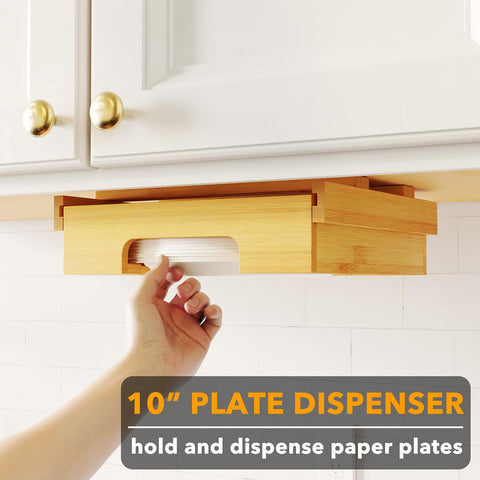 SpaceAid bamboo plate holder vertical stores plates neatly and within reach.