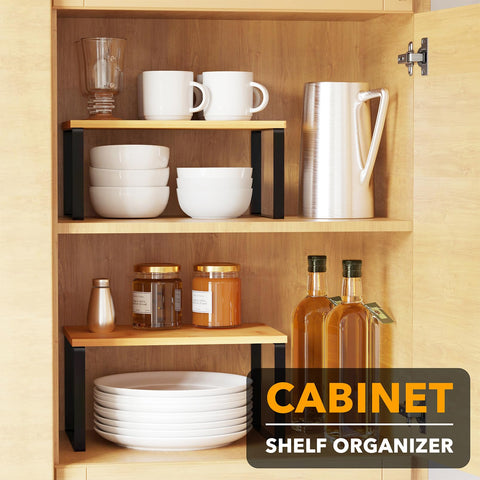 SpaceAid bamboo shelves offer sturdy support for cans and cookbooks