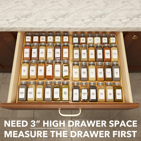 SpaceAid bamboo spice drawer organizer shows sturdy bamboo construction for daily use