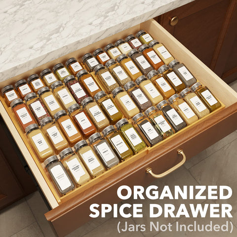 SpaceAid bamboo spice drawer organizer 4-tier design keeps jars neatly arranged