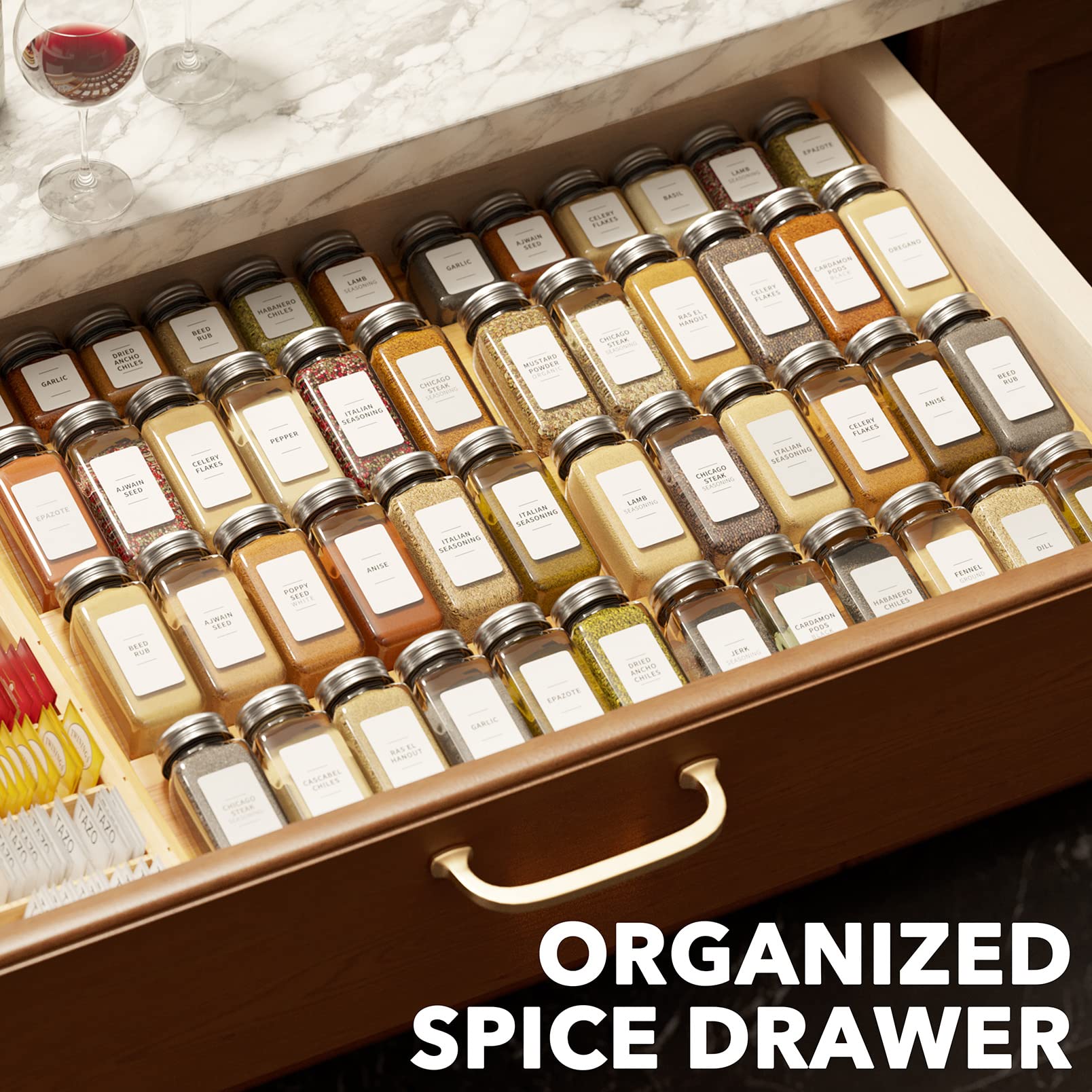 SpaceAid bamboo spice drawer organizer enhances kitchen organization and accessibility