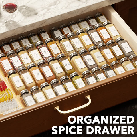 SpaceAid bamboo spice drawer organizer enhances kitchen organization and accessibility
