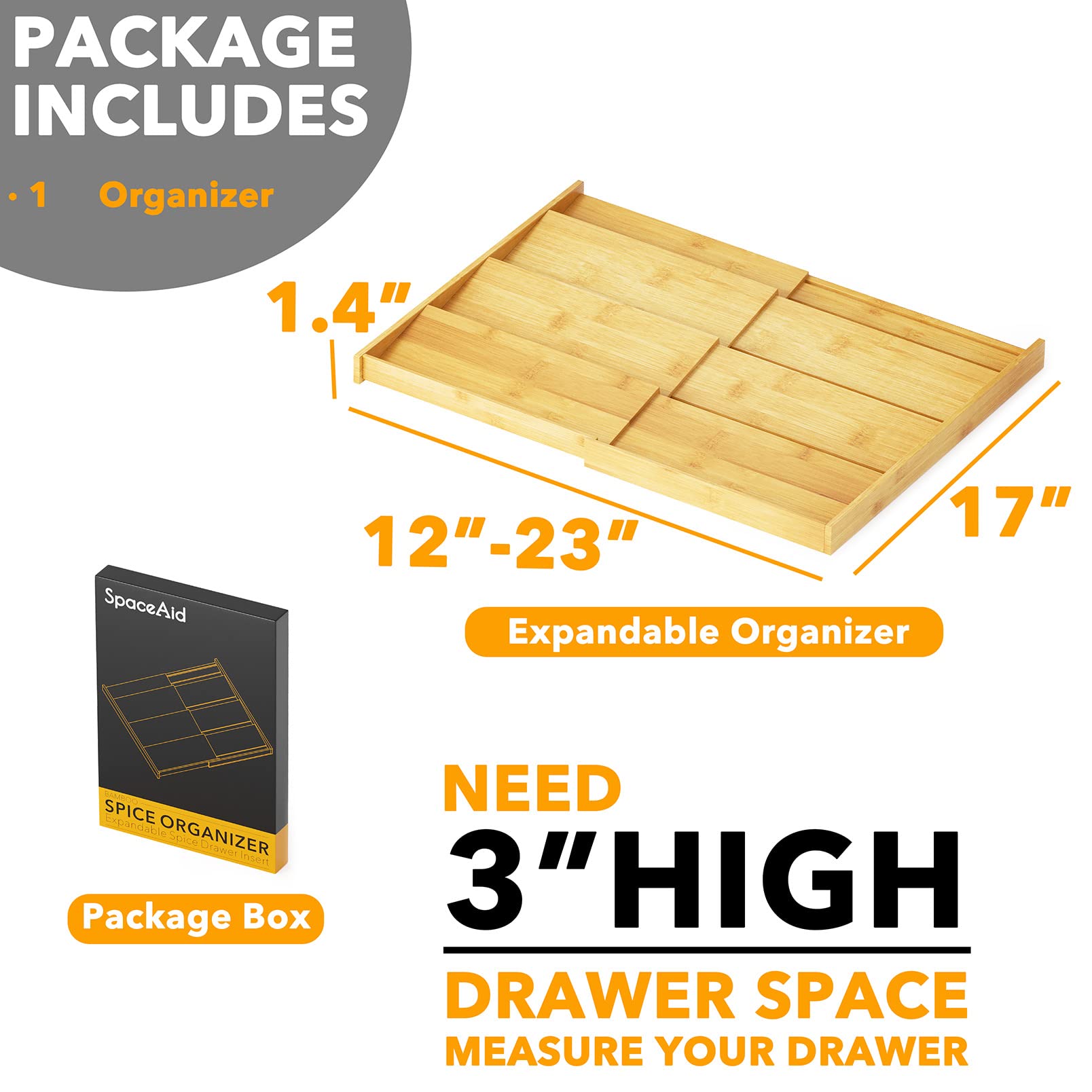 SpaceAid bamboo spice drawer organizer includes space for jars (not included)