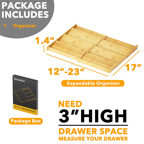 SpaceAid bamboo spice drawer organizer includes space for jars (not included)