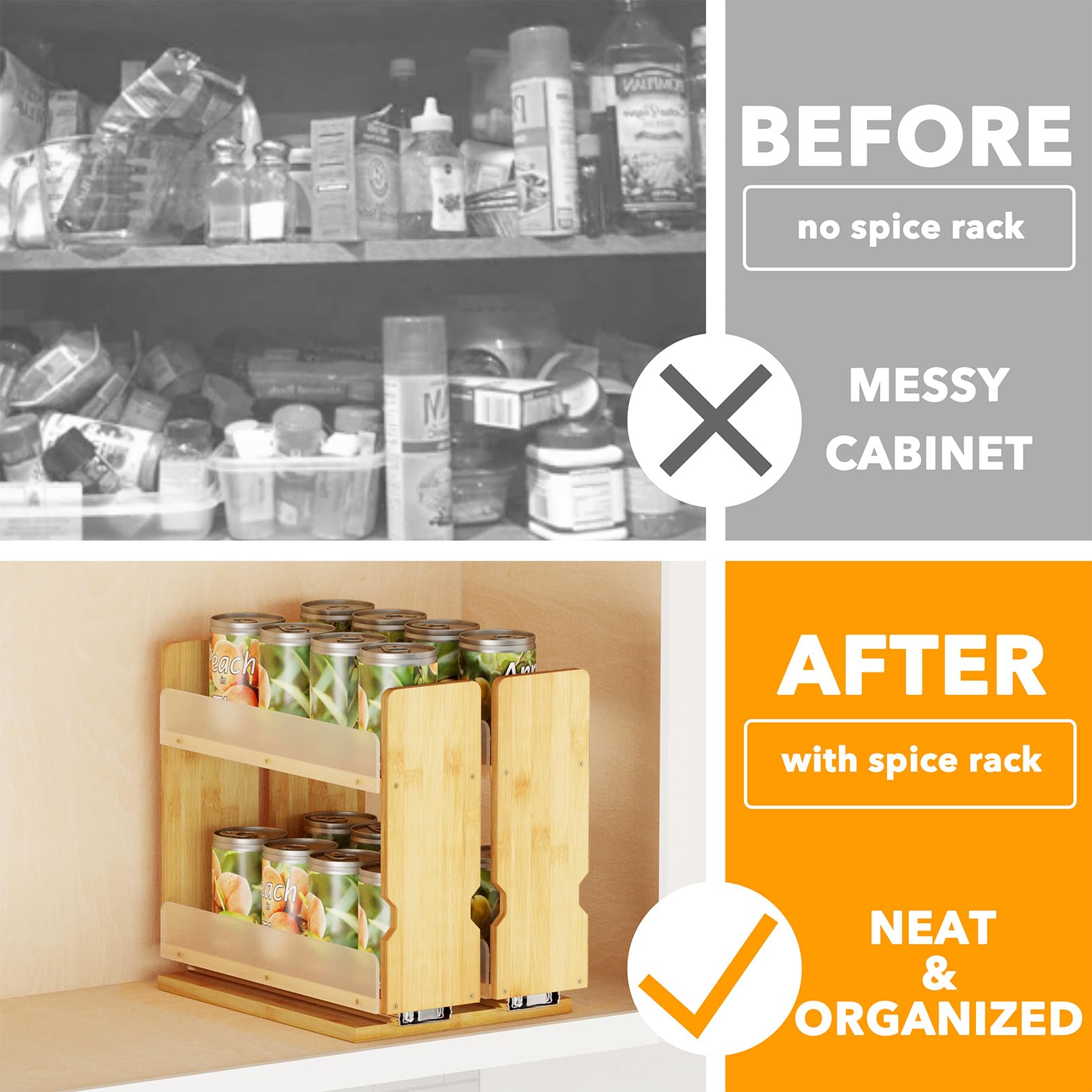 Two-drawer, two-tier design for compact kitchen storage.