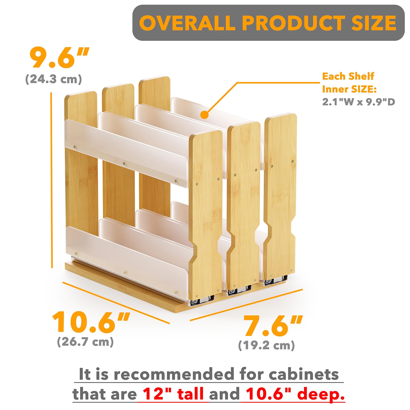 SpaceAid two-tier bamboo design maximizes vertical space in compact cabinets.
