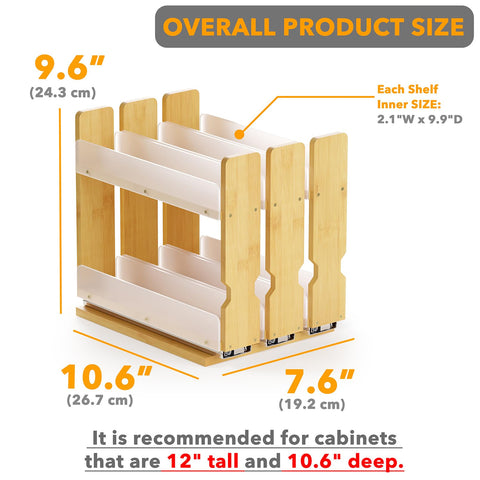 SpaceAid two-tier bamboo design maximizes vertical space in compact cabinets.