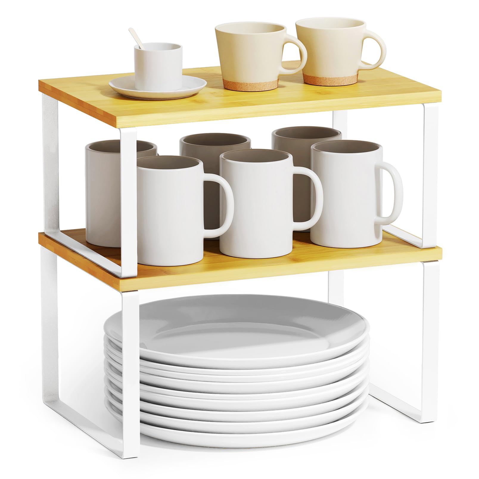 SpaceAid cabinet shelf organizers—stackable risers for adjustable pantry storage.