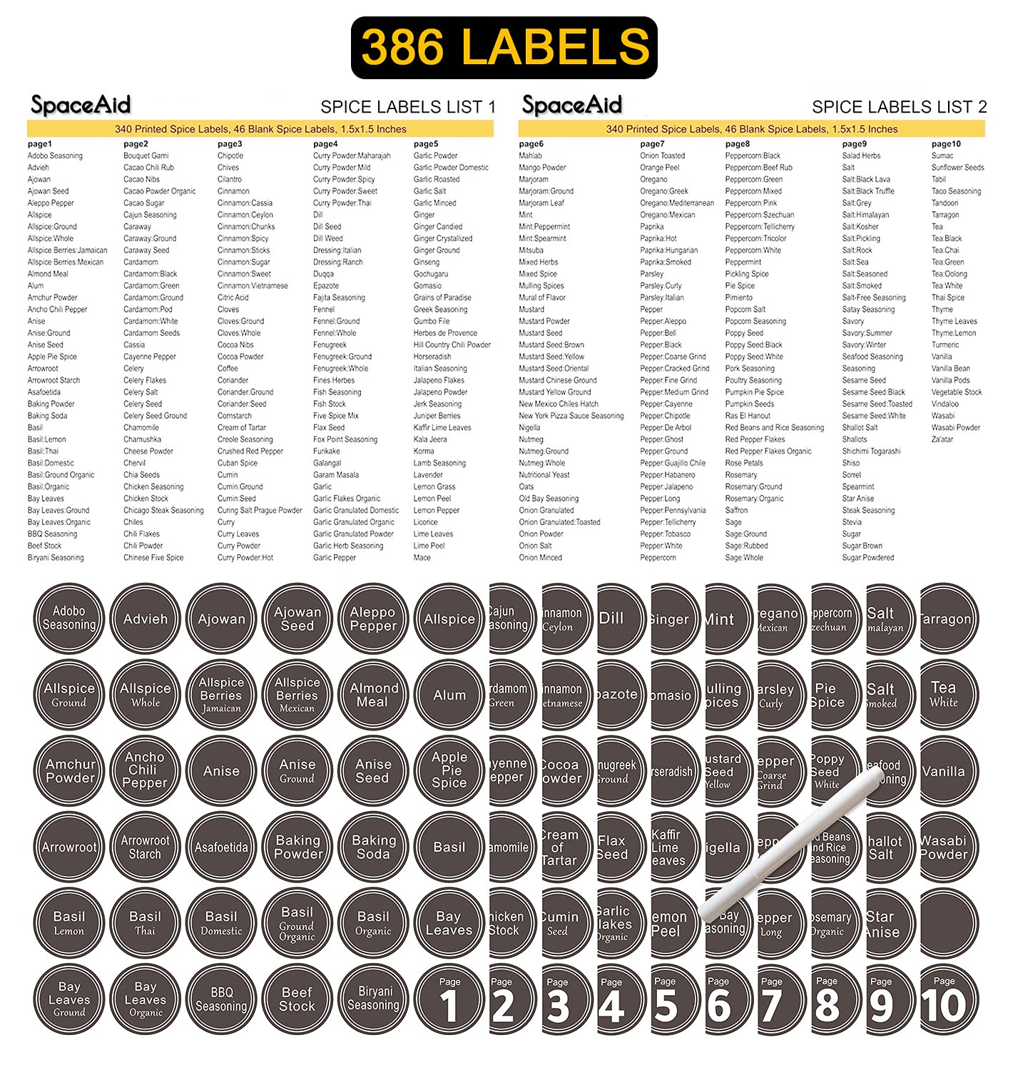 SpaceAid chalk marker labels for quick, rewritable spice labeling