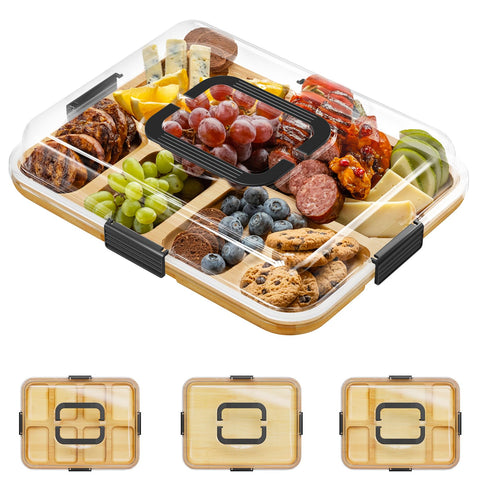 SpaceAid charcuterie board with clear lid for easy viewing of snacks during travel