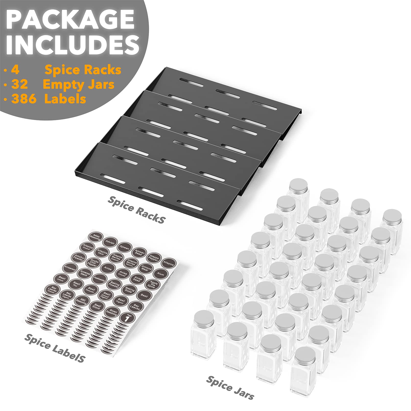 SpaceAid complete drawer spice system with sturdy steel frame.