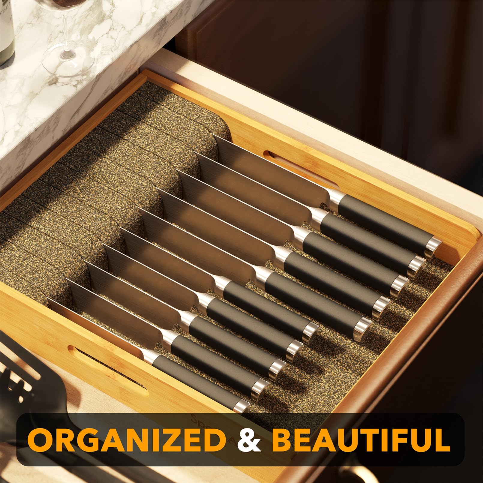 SpaceAid drawer insert kitchen-knife-storage illustrates practical organization in action.