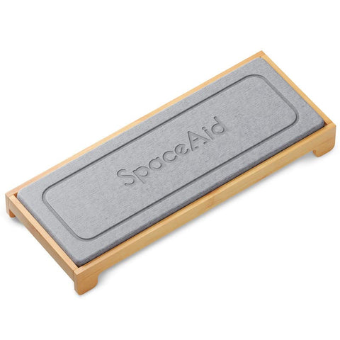 SpaceAid DryingNeat gray bamboo tray pairs with minimalist kitchen decor.