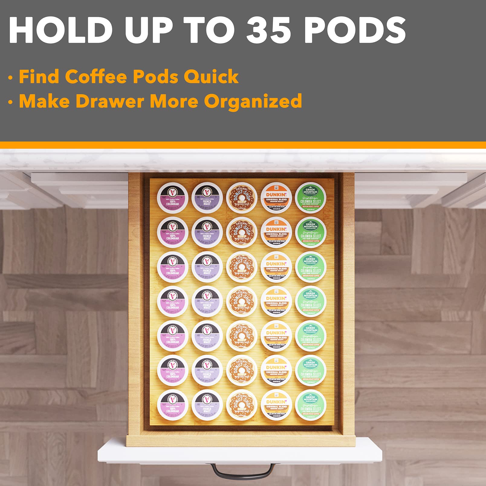 SpaceAid durable bamboo construction provides sturdy pod support in your kitchen.