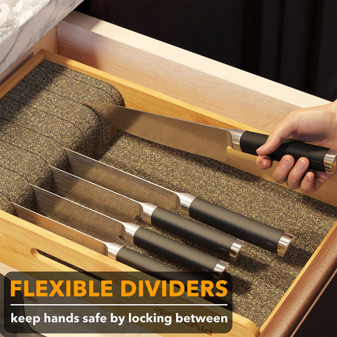 SpaceAid in-drawer knives organization view with knives neatly arranged for quick access.