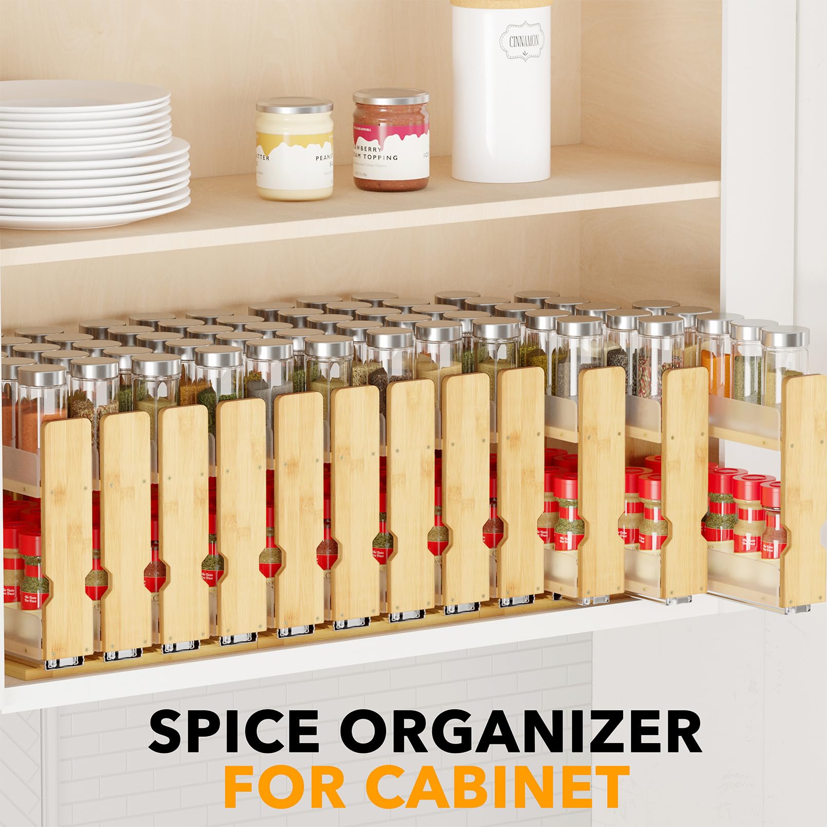 SpaceAid natural bamboo kitchen storage blends with decor and saves space