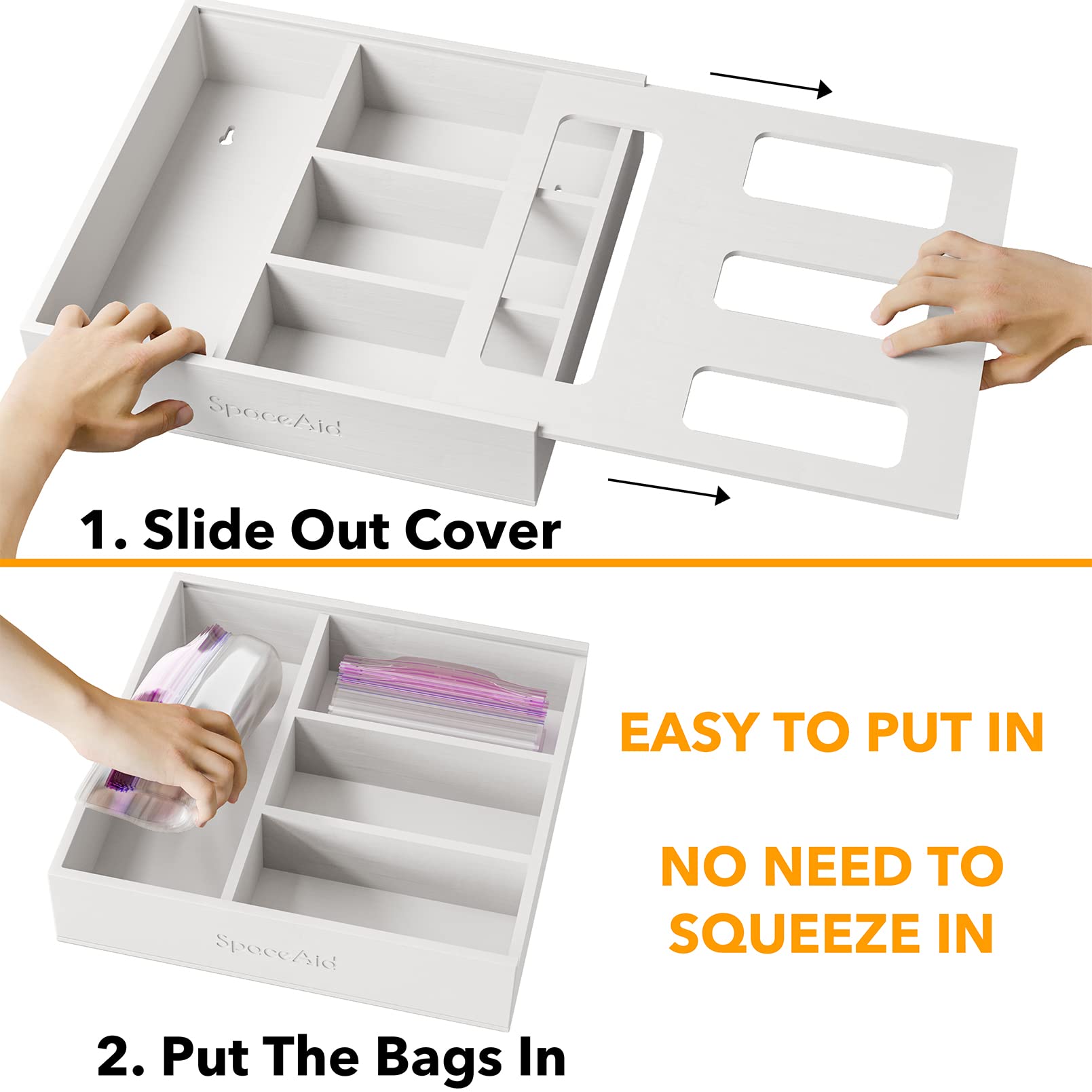 SpaceAid bamboo organizer offers a tidy, natural look with no assembly required.