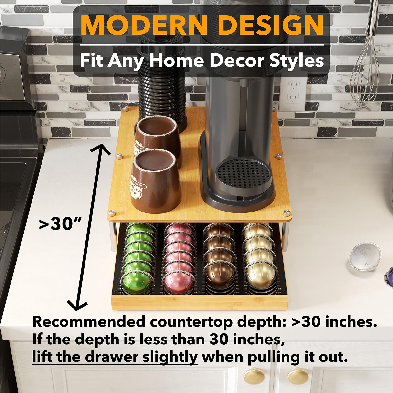SpaceAid pod holder easy to assemble for quick setup on the kitchen counter.