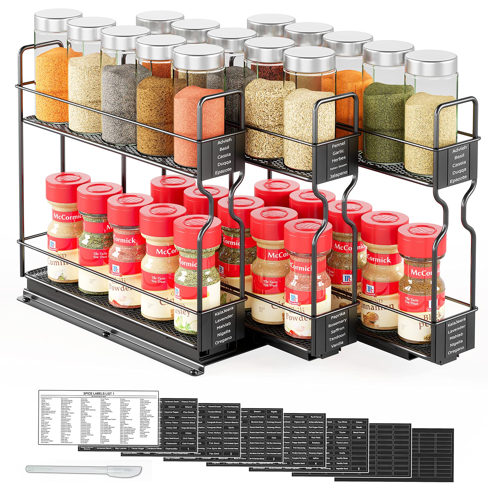 SpaceAid pull-out spice rack front view for compact kitchen organization