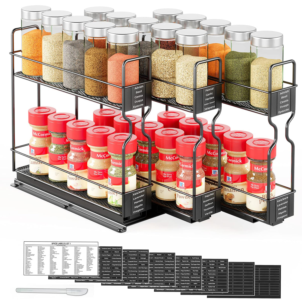 SpaceAid pull-out spice rack front view for compact kitchen organization