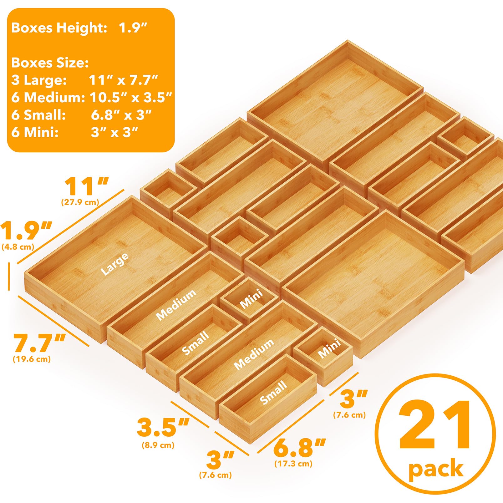 SpaceAid small bamboo drawer boxes organize makeup brushes and jewelry.