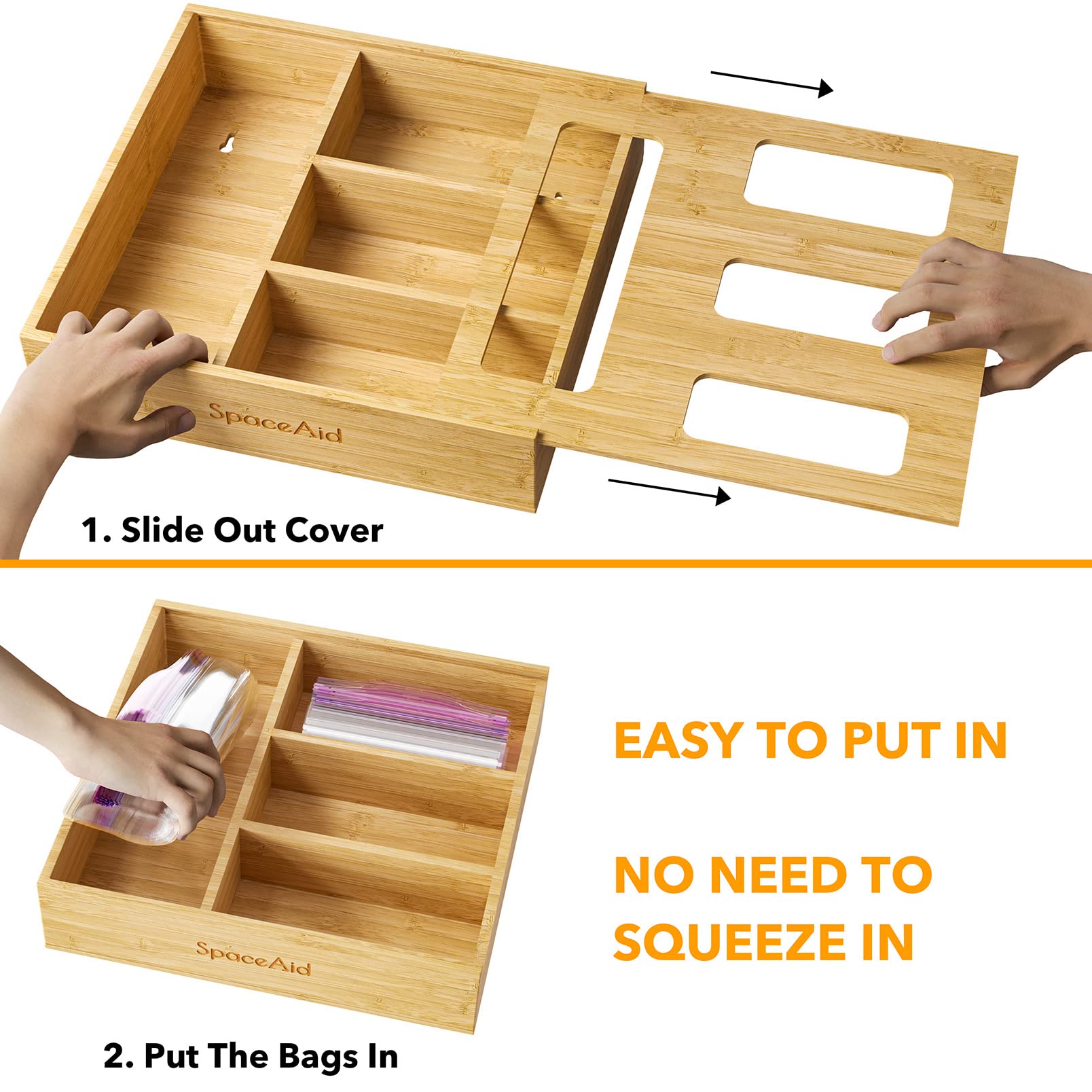SpaceAid snack bag slot helps grab-and-go snacks stay organized.