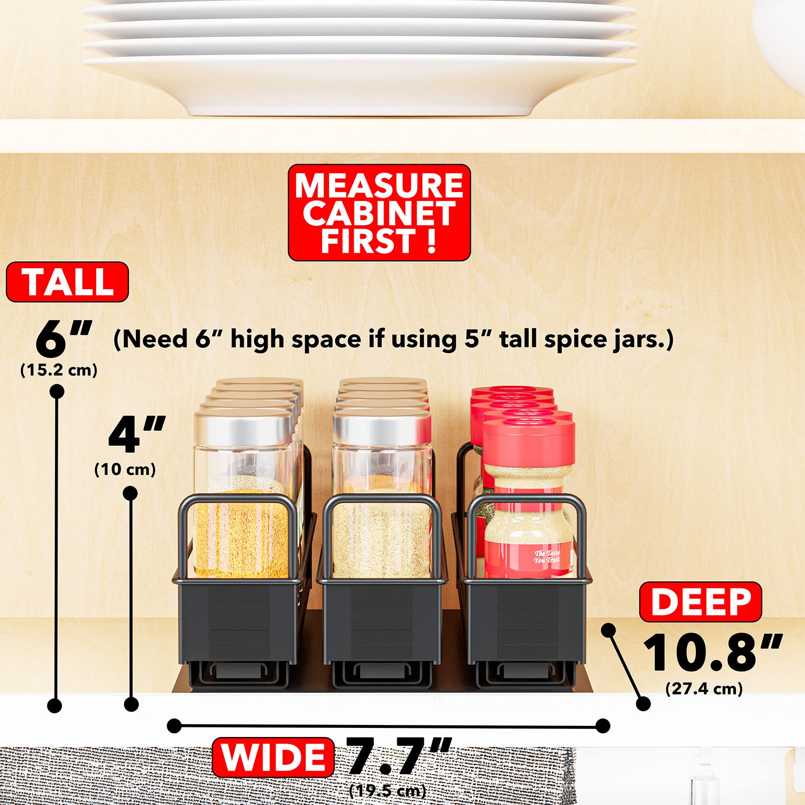 SpaceAid spice rack labels and preprinted labels shown for fast organization.