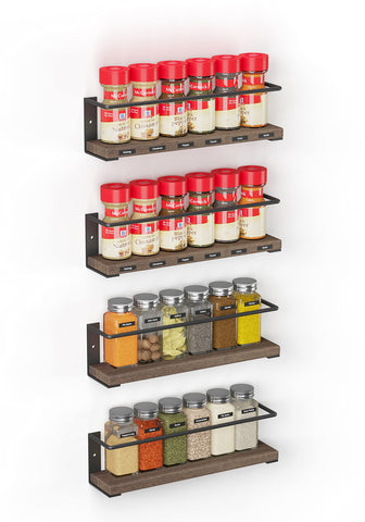 SpaceAid spice rack 4-pack mounted on a cabinet door for space efficiency.