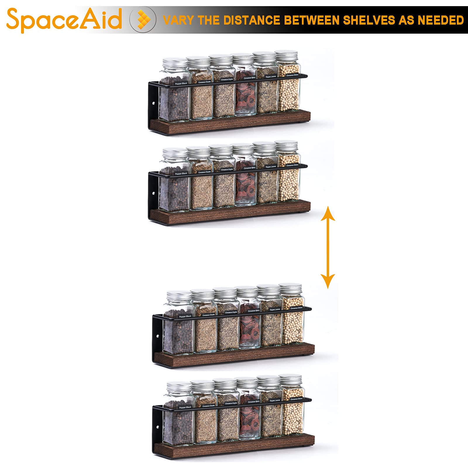 SpaceAid cabinet-door setup with four single-tier racks maximizes cabinet depth.