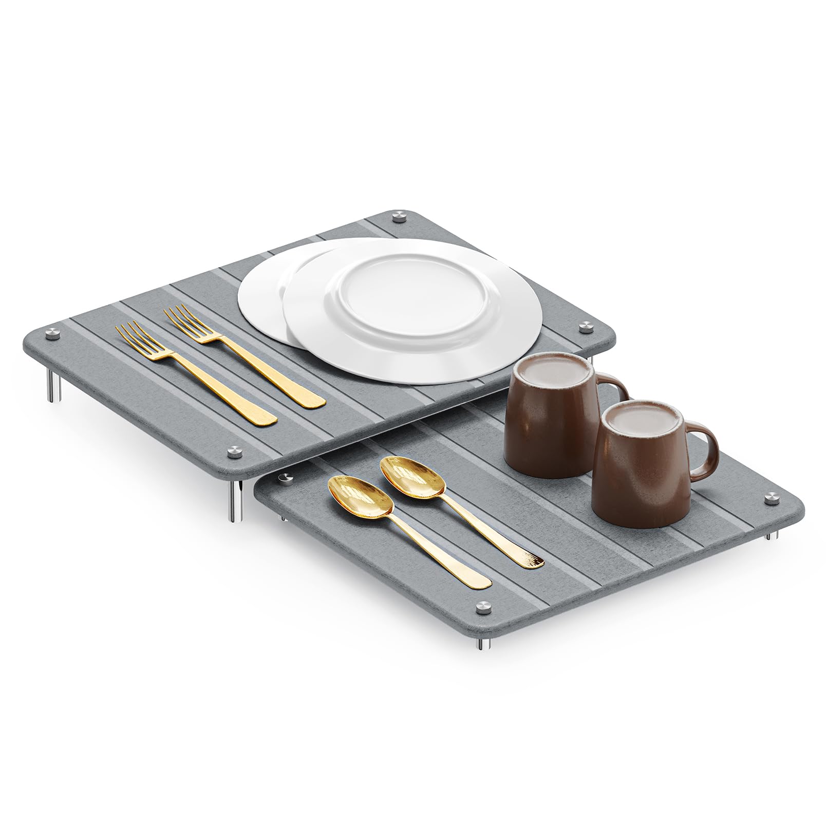 SpaceAid stone dish drying mat on countertop expands to fit space and speeds drying