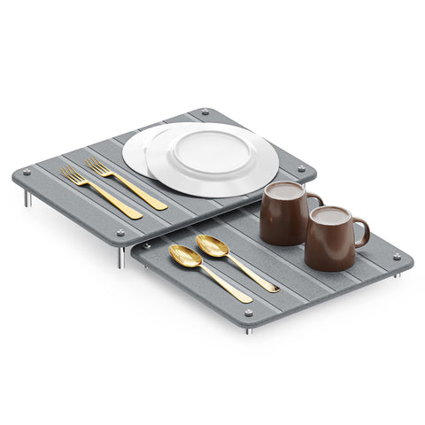 SpaceAid stone dish drying mat on countertop expands to fit space and speeds drying