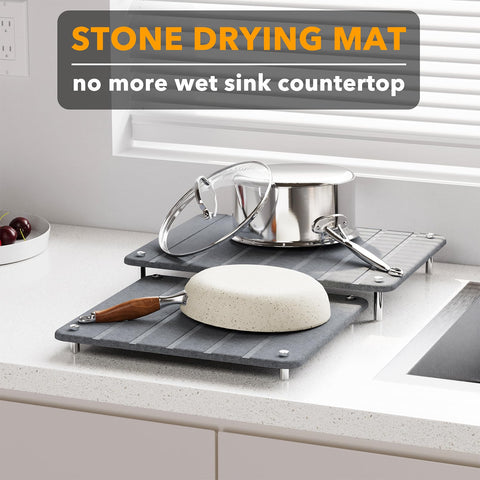 SpaceAid two-pack stone mat shown expanded for varying counter spaces