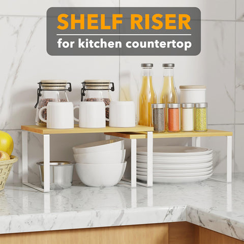 SpaceAid durable bamboo construction supports jars, cans, and cookbooks.