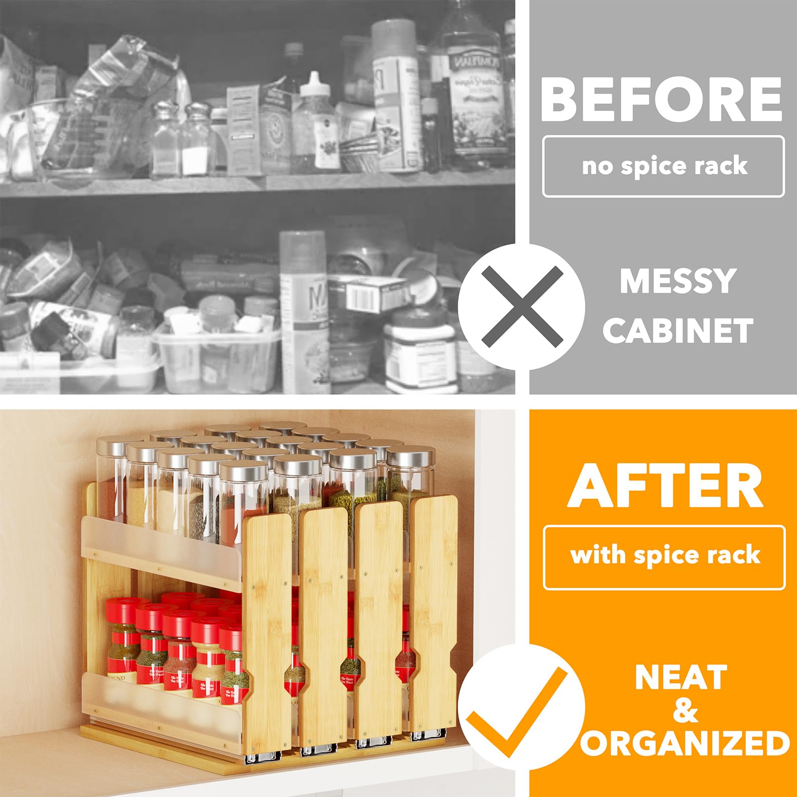 SpaceAid two-tier spice organizer displaying organized shelves